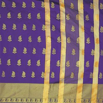 Blue woven silk blend saree with blouse 4