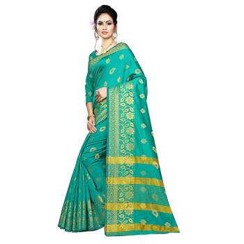 Green woven silk blend saree with blouse 2