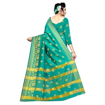 Green woven silk blend saree with blouse 3