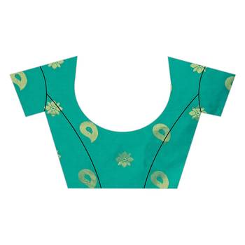 Green woven silk blend saree with blouse 5