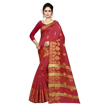 Maroon woven silk blend saree with blouse 1