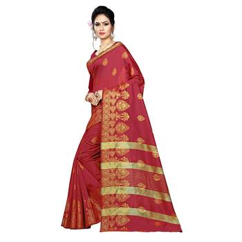 Maroon woven silk blend saree with blouse 2