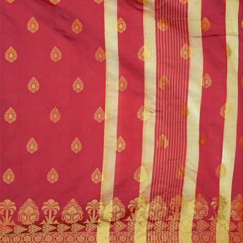 Maroon woven silk blend saree with blouse 5