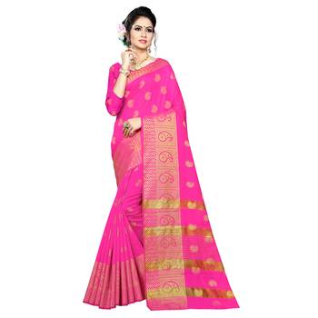 Pink woven silk blend saree with blouse 1