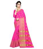 Pink woven silk blend saree with blouse