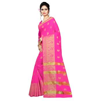 Pink woven silk blend saree with blouse 2