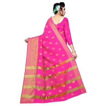 Pink woven silk blend saree with blouse 3
