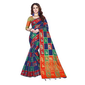 Blue woven banarasi silk saree with blouse 1