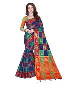 Blue woven banarasi silk saree with blouse