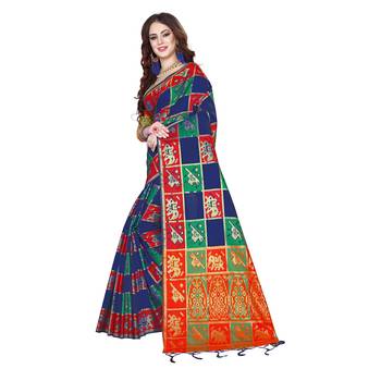 Blue woven banarasi silk saree with blouse 2