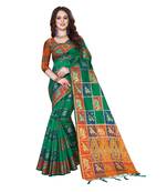 Green woven banarasi silk saree with blouse