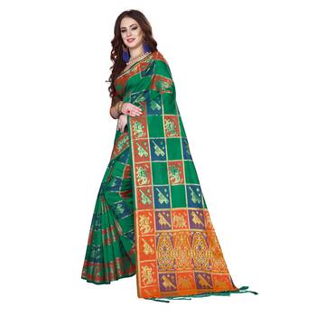 Green woven banarasi silk saree with blouse 2