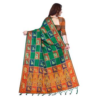 Green woven banarasi silk saree with blouse 3