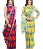multicolor woven cotton saree with blouse