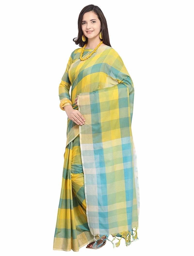 multicolor woven cotton saree with blouse