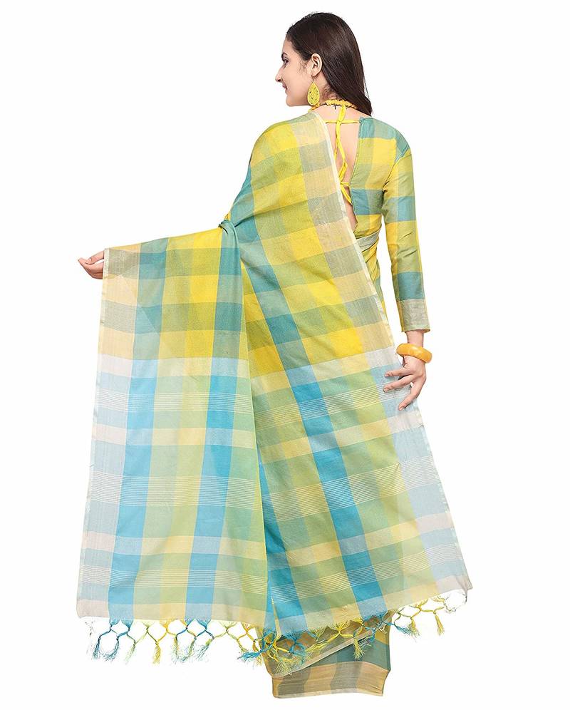 multicolor woven cotton saree with blouse