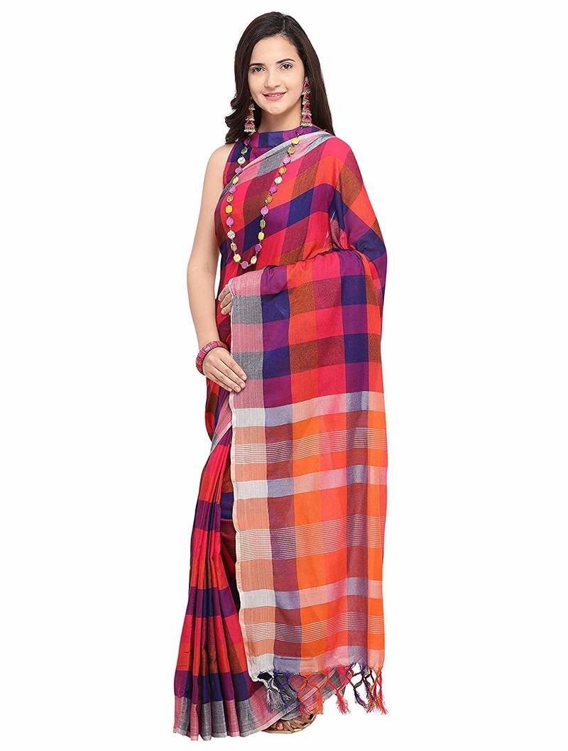 multicolor woven cotton saree with blouse