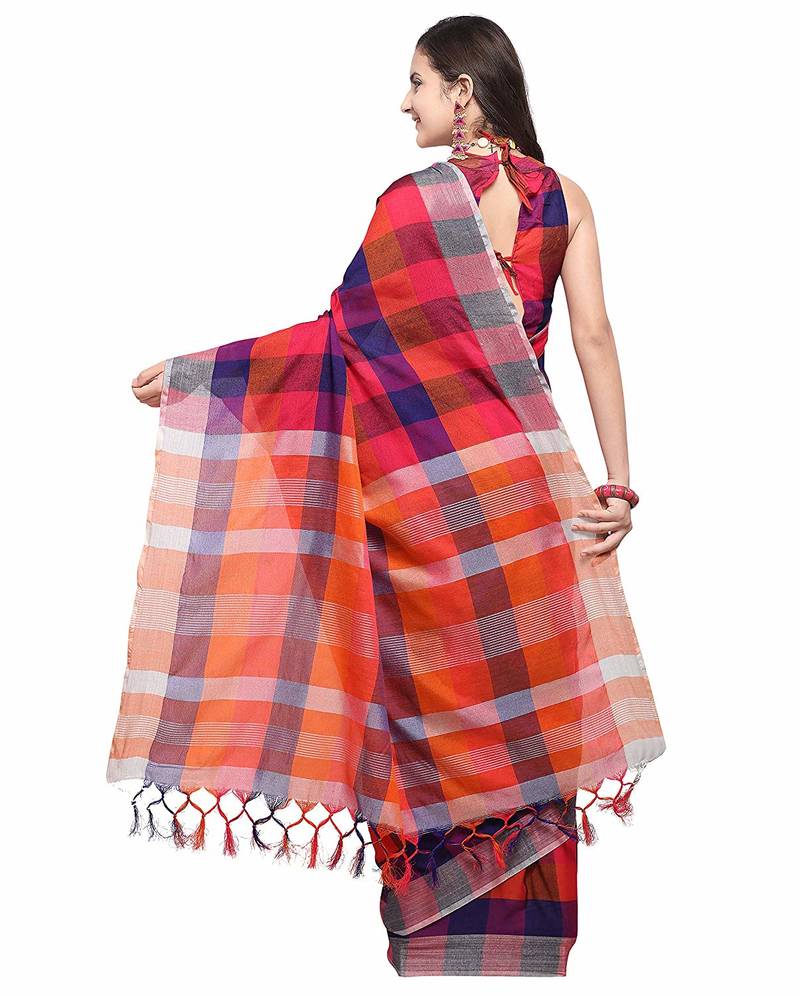 multicolor woven cotton saree with blouse