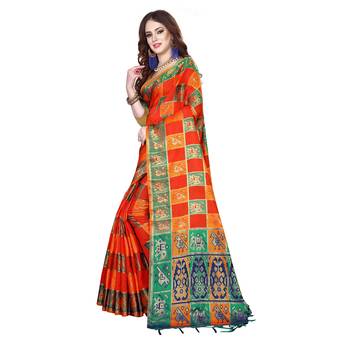 Orange woven banarasi silk saree with blouse 2
