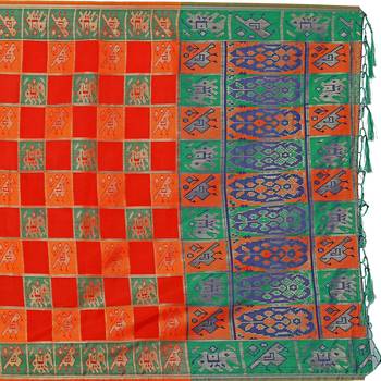 Orange woven banarasi silk saree with blouse 4