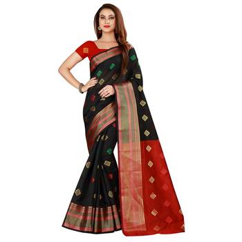 Black woven poly silk saree with blouse 1