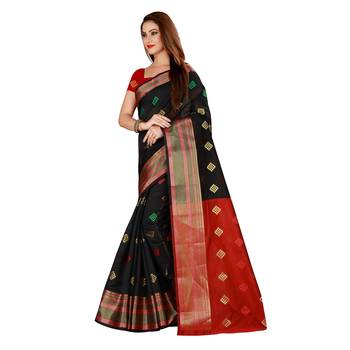 Black woven poly silk saree with blouse 2