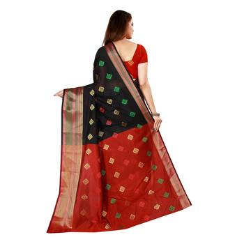 Black woven poly silk saree with blouse 3