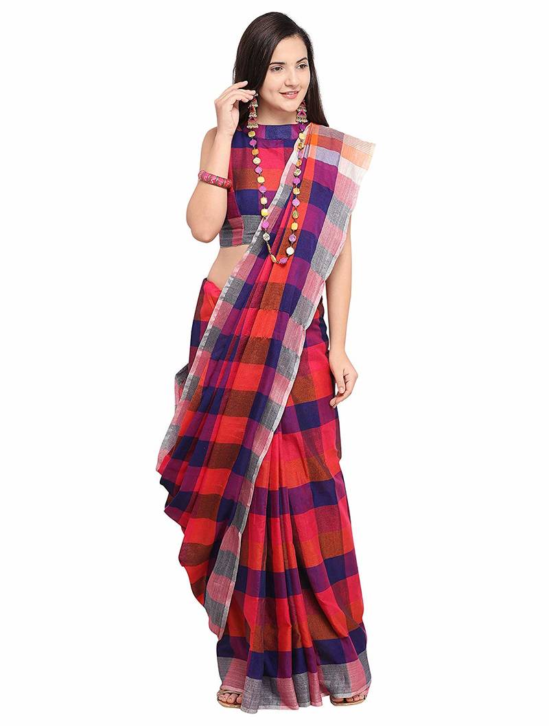 multicolor woven cotton saree with blouse