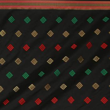 Black woven poly silk saree with blouse 4