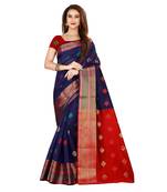 Blue woven poly silk saree with blouse