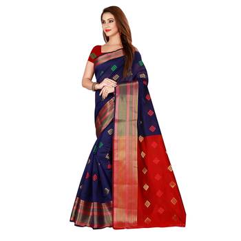 Blue woven poly silk saree with blouse 2
