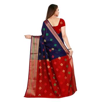 Blue woven poly silk saree with blouse 3