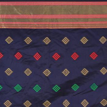 Blue woven poly silk saree with blouse 4