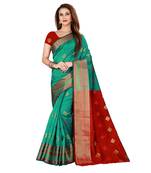 Green woven poly silk saree with blouse