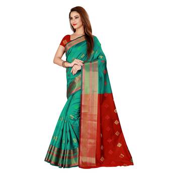 Green woven poly silk saree with blouse 2