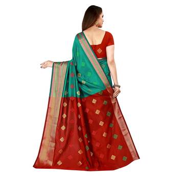 Green woven poly silk saree with blouse 3