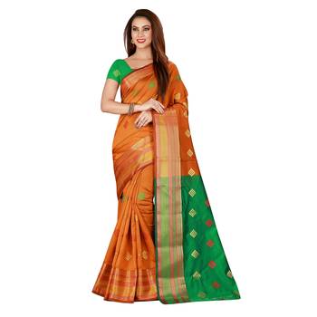 Mustard woven poly silk saree with blouse 1