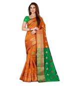 Mustard woven poly silk saree with blouse