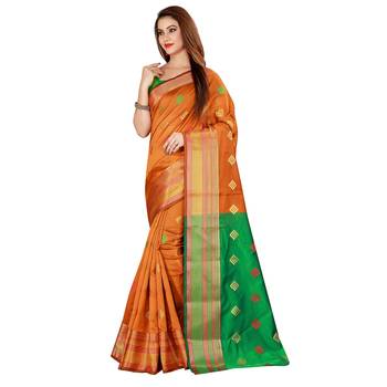 Mustard woven poly silk saree with blouse 2