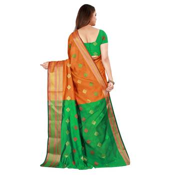 Mustard woven poly silk saree with blouse 3