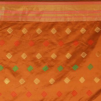 Mustard woven poly silk saree with blouse 4
