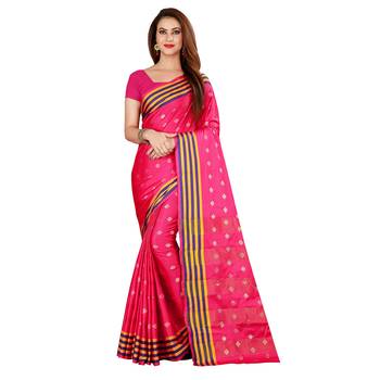 Pink woven poly silk saree with blouse 1