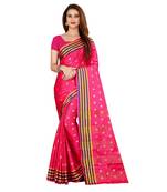 Pink woven poly silk saree with blouse