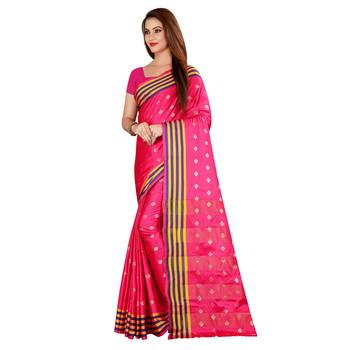 Pink woven poly silk saree with blouse 2