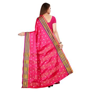 Pink woven poly silk saree with blouse 3