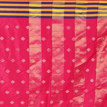 Pink woven poly silk saree with blouse 4