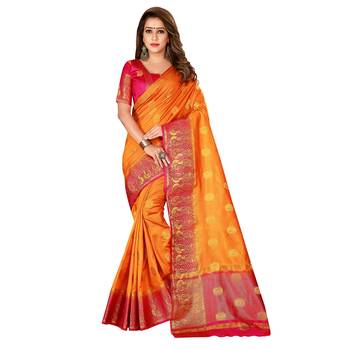Gold woven nylon saree with blouse 1