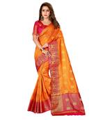 Gold woven nylon saree with blouse