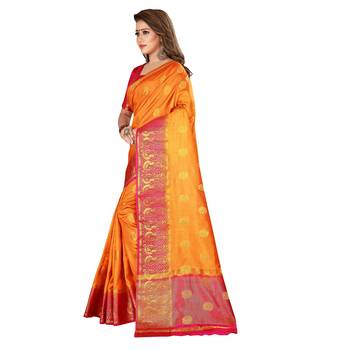Gold woven nylon saree with blouse 2