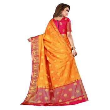 Gold woven nylon saree with blouse 3